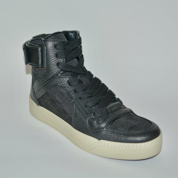 NIB GUCCI GG GUCCISSIMA MENS HITOP NYLON LEATHER SNEAKERS - Picture 1 of 7